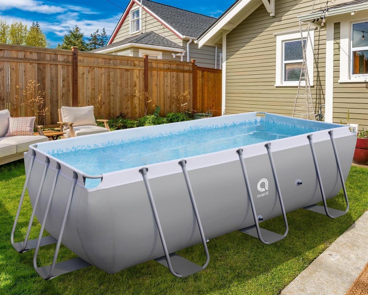 Avenli Aufstellpool Framepool rechteckig 400x200x99 cm Ersatzpool inkl. Stopfen und Gartenschlauchadapter grau