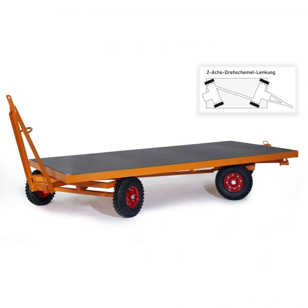 Rollcart Industrieanhänger mit 2-Achs- Drehschemel- Lenkung  2500x1250mm Vollgummi 3000kg Tragkraft