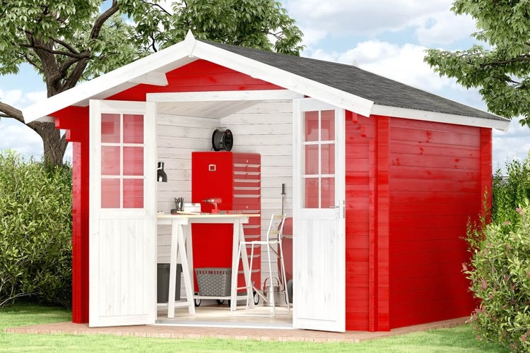 Alpholz Gartenhaus Anna-44 ISO Gartenhaus aus Holz Holzhaus mit 44 mm Wandstärke, Blockbohlenhaus mit Montagematerial imprägniert 3,2x3,2m