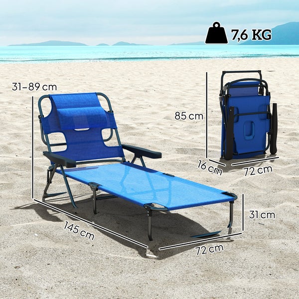 Outsunny Sonnenliege klappbar Gartenliege mit Lesefenster, Kopfkissen, Liegestuhl mit 4-Fach verstellbare Rückenlehne, wetterfeste Campingliege bis 120 kg belastbar, für Garten Strand Pool, Dunkelblau