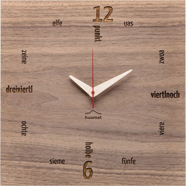 huamet CH11-B-01 Wanduhr Kultuhr Nuss eckig