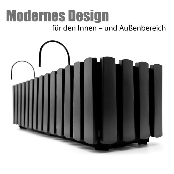 BigDean Balkonkasten Lattenzaun Optik in Anthrazit Optik aus wetterfestem & robustem Kunststoff 60 cm– Balkonkasten mit Halterung & Wasserstandsanzeige – Made in Europe