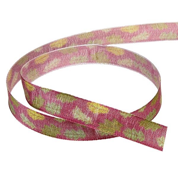 Dekoband mit Blattmuster in Pink und Grün