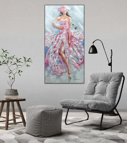 Handgemaltes Gemälde Acrylfarbe 60x120cm Rosa
