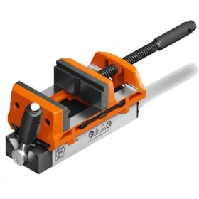 Maschinenschraubstock für Werkbänke mit Kurbel und Spannbacken zur sicheren Fixierung von Werkstücken.