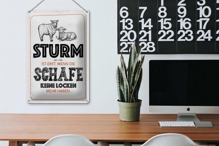 Blechschild Spruch lustig Sturm wenn Schafe Locken 20x30cm