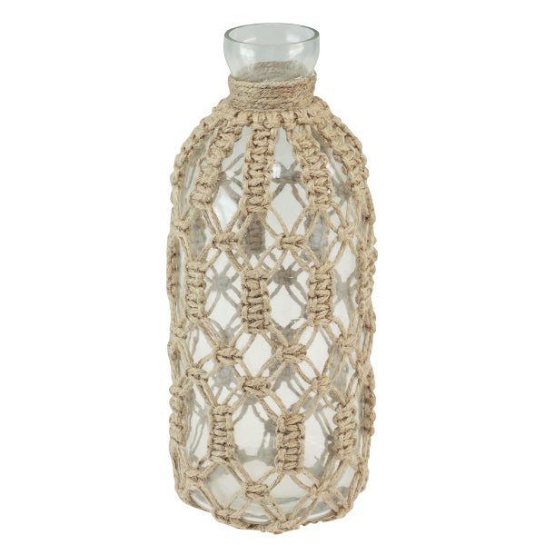 Glasvase mit Makramee-Geflecht aus Jute, Dekoflasche aus Glas