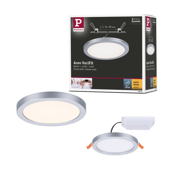 VariFit LED Einbaupanel Areo IP44 rund 118 mm 6,5W 550lm 3000K Chrom matt