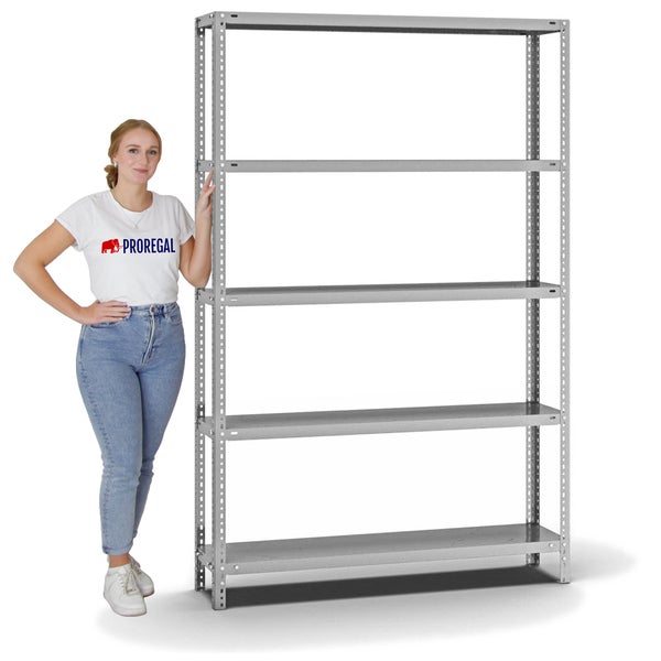 PROREGAL Fachbodenregal Schraubsystem Light-Duty Grundregal HxBxT 200 x 130 x 30 cm 5 Ebenen Fachlast 125 kg Beidseitig Nutzbar Verzinkt