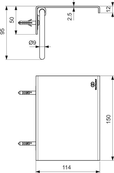 Technische Zeichnung eines Möbelstücks mit Maßangaben