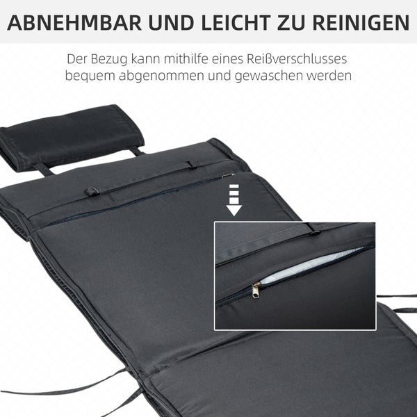 Outsunny Liegenauflage, Liegenpolster mit Kopfkissen, abnehmbar, 198 x 53 x 5 cm, Polyester + Baumwollfaser, Grau