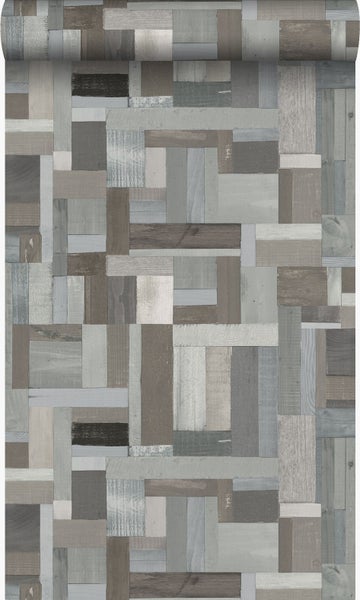 Origin Wallcoverings Tapete Altholz-Motiv Hellgrau und Taupe - 53 cm x 10,05 m - 337223