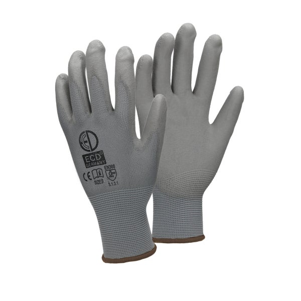 ECD Germany 72 Paar Arbeitshandschuhe mit PU-Beschichtung, Größe 9-L, Grau, atmungsaktiv, rutschfest, robust, Mechanikerhandschuhe Montagehandschuhe Schutzhandschuhe Gartenhandschuhe Handschuhe