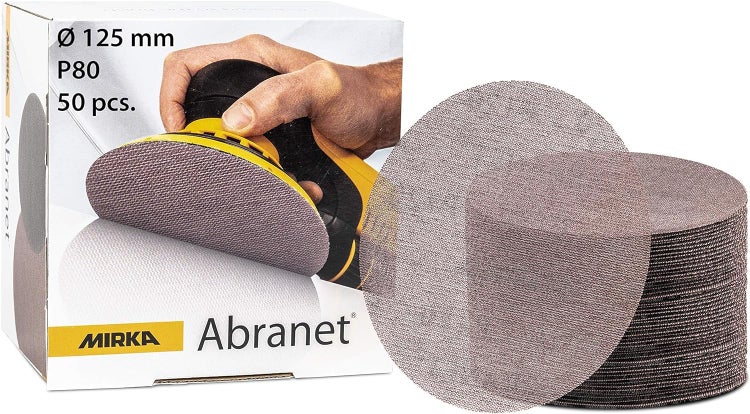 Mirka Abranet Schleifgitter Ø 125mm Klett / Korn P80 / 50 Stk / 5423205080 / Für alle 125mm Exzenterschleifer und Schleifmaschinen geeignet / zum Schleifen von Holz, Spachtel, Lack, Kunststoff