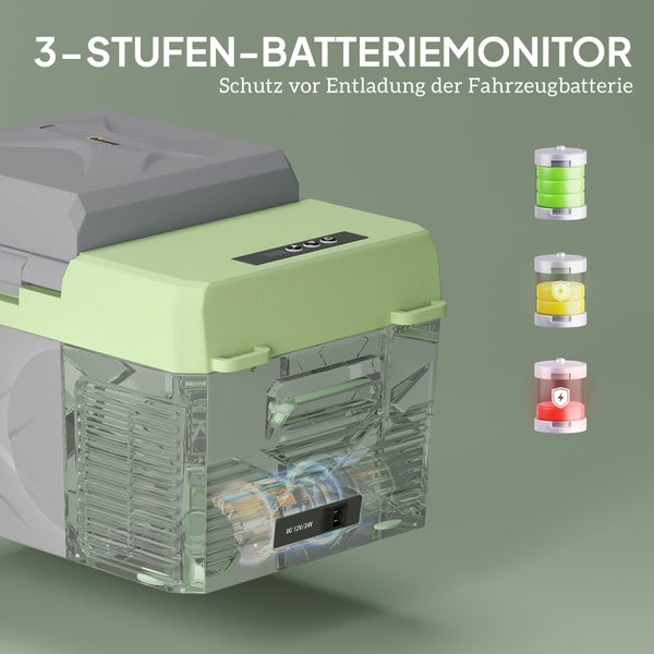 Outsunny 12 Liter Kompressor Kühlbox elektrische Kühlbox mit Anschluss Kühlhaltefunktion Gefrierbox Thermobox Mini Kühlschrank 12/220 Volt für Auto Steckdose LKW Camping Boot Grau+Grün