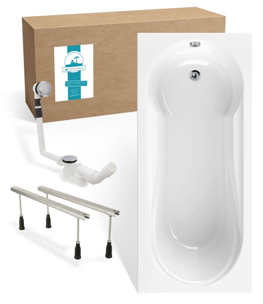 Calmwaters® Rechteck Badewannen-Set 180x80 cm mit Wannenfüßen & Ablaufgarnitur, Acrylwanne Modern Small 2 mit integriertem Duschbereich, Set Badewanne komplett, 180 x 80 cm, Weiß, 99000290