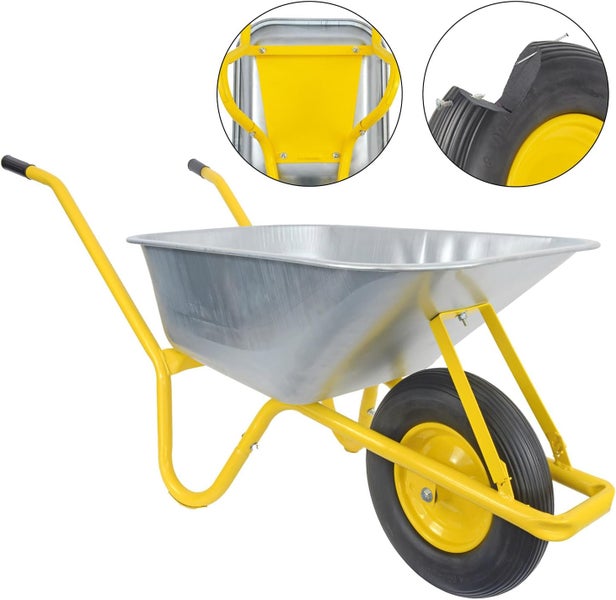 Schubkarre Matrix Profi 100L Stahlmulde 250kg Tragkraft mit Bodenblech & pannensicherem PU-Rad – Bauschubkarre für Garten & Bau