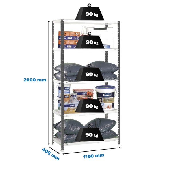 Schraubregal PANDA TALL | HxBxT 200x110x40cm | 5 Fachböden | Fachlast 90kg | Anthrazit-Weiß
