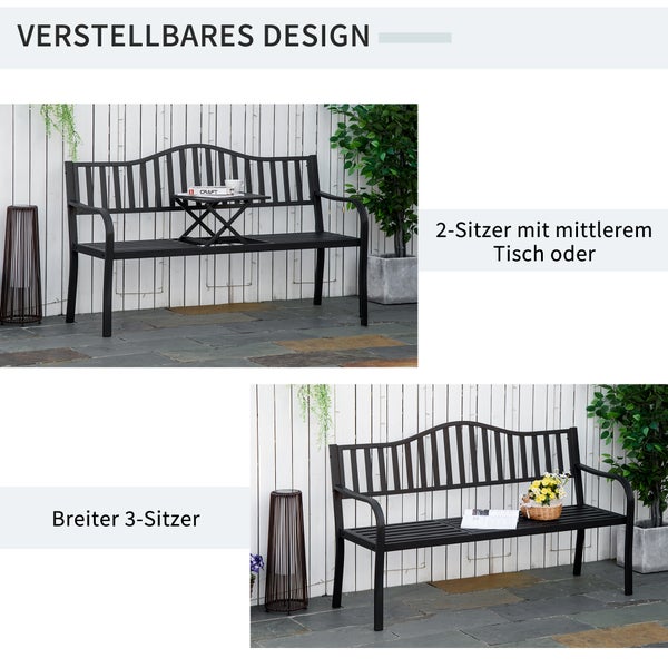 Outsunny Gartenbank, mit ausziehbarem Tisch für 2 Personen 150 x 58,5 x 90 cm, Schwarz