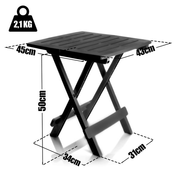 Abmessungen des schwarzen Klapptisches mit Gewicht von 2,1 Kilogramm