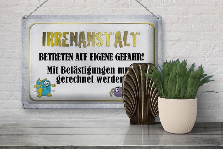 Blechschild Spruch 30x20cm Irrenanstalt betreten Gefahr