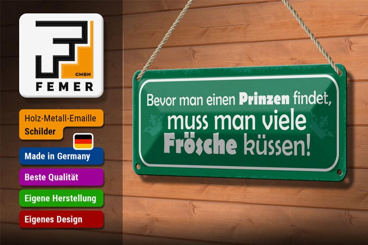 Blechschild Spruch 27x10cm bevor man Prinzen viele Frösche Dekoration