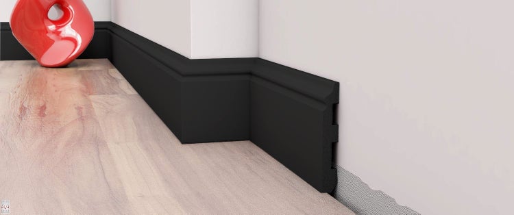 1 Stück / 2 Meter Sockelleisten Fußleisten Bodenleiste - schwarz - hartes Material - Dekor - Wand - Boden - Decke (DP5 - schwarz)