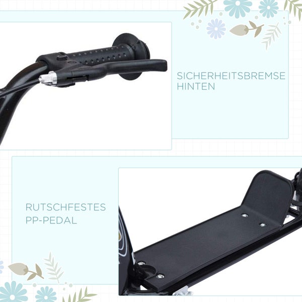HOMCOM Kinderroller, L120 x B52 x H80-88 cm, Stahl, PVA, EVA, Schwarz