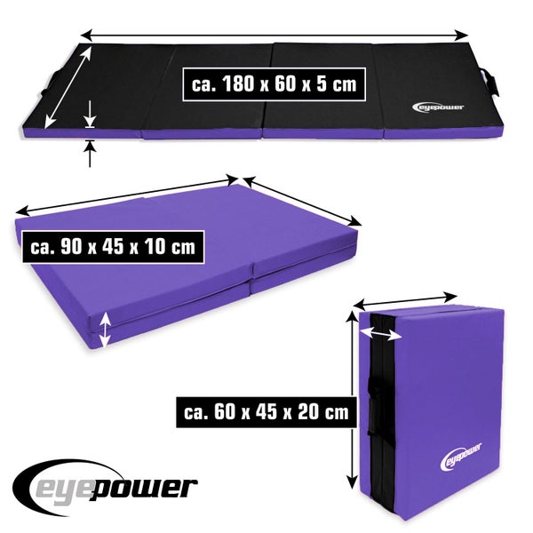 180x60 Klappbare Gymnastikmatte - 5cm dicke Turnmatte Aubergine Schwarz