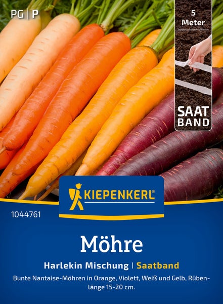 Kiepenkerl Saatband Moehre Harlekin Mischung fuer bunte Nantaise Moehren in verschiedenen Farben mit fuenf Meter Laenge