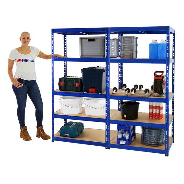 PROREGAL Mega Deal 2x Schwerlastregal Tiger HxBxT 180 x 90 x 60 cm Fachlast 265 kg 5-Ebenen Blau
