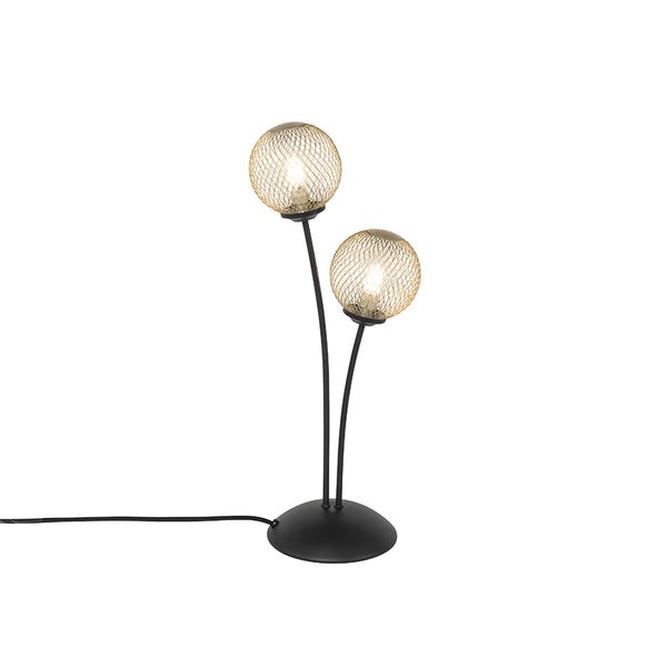 Moderne Tischlampe schwarz mit goldenen 2 Lichtern - Athens Wire