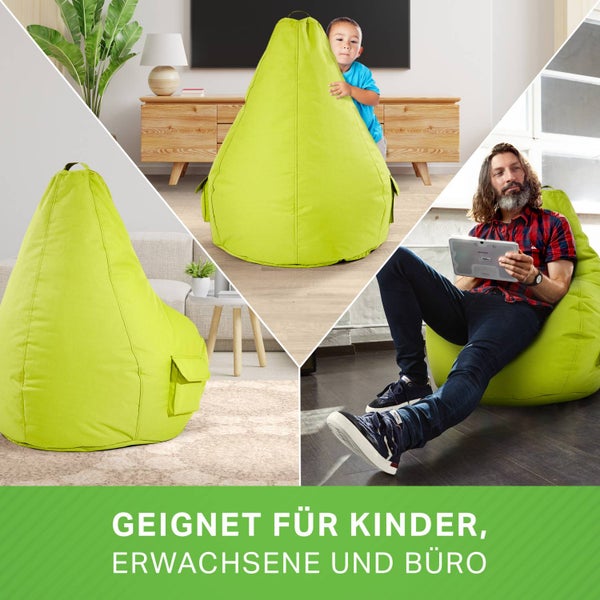 Green Bean 2er Set Sitzsack + Hocker - fertig befüllt - robust waschbar schmutzabweisend - Kinder & Erwachsene Bean Bag Bodenkissen Lounge Sitzhocker Relax-Sessel Gamer Gamingstuhl Pouf - Apfelgrün