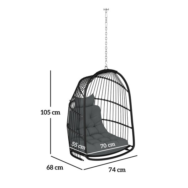 Outsunny Hängesessel Hängekorb mit Kissen Polyrattan Schaukel Outdoor Indoor faltbar Hängestuhl belastbar bis 150kg Hängeschaukel Korbhängesessel für Wohnzimmer Balkon Terrasse Dunkelgrau
