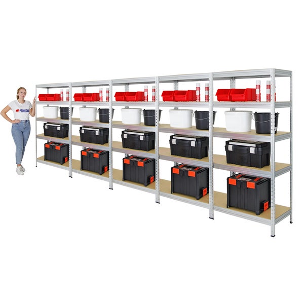PROREGAL Mega Deal 5x Schwerlastregal Rivet HxBxT 180 x 90 x 45 cm Fachlast 250 kg Verzinkt