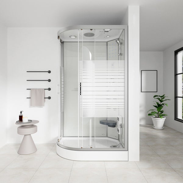 Home Deluxe - Komplettdusche WHITE PEARL - Maße 120 x 80 cm Links - inkl. Regendusche, Radio und Zubehör I Duschtempel Fertigdusche, Dusche, Duschtempel