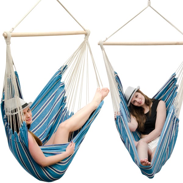 XXL Hängesessel Relaxsessel 185x130cm bis 150kg mit blauen Streifen