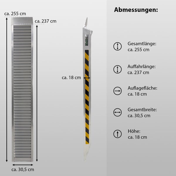TRUTZHOLM 1x Profi Schwerlastrampe 255 cm 1650 kg Alu 30,5 cm Breite Auffahrrampe Verladerampe