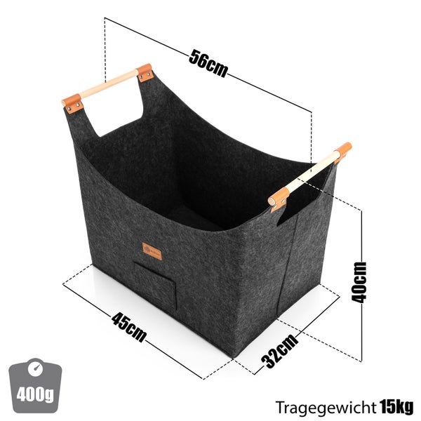 BigDean Holzkorb für Kaminholz belastbar bis 15kg – Brennholzkorb aus robustem Filz,Kaminholzkorb für Brennholz, Feuerholzkorb für Brennholz oder Zeitung