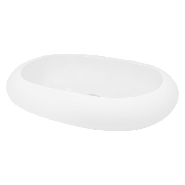 ECD Germany Waschbecken Waschtisch 630x420x120 mm aus Keramik Oval Weiß - Aufsatzbecken Aufsatzwaschbecken Handwaschbecken Aufsatzwaschtisch Spülbecken Becken Wasserfall Waschschale Waschschüssel