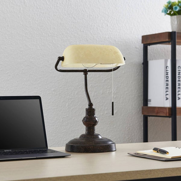 Lindby Tischlampe Profina (Retro, Vintage Antik) in Braun aus Metall (1 flammig E27) - Tischleuchte Schreibtischlampe Nachttischlampe Arbeitszimmerleuchte