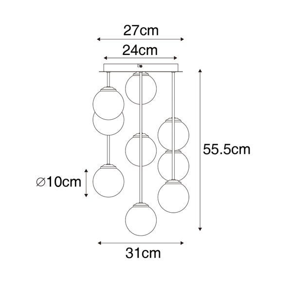 Technische Zeichnung einer Pendelleuchte mit Abmessungen