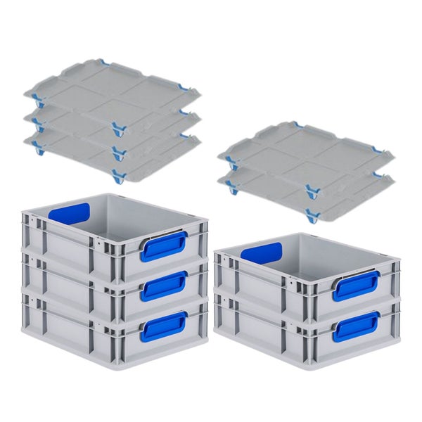 PROREGAL Spar Set 5x Eurobox Nextgen Color Mit Auflagedeckel & Schiebeschnappverschlüsse HxBxT 12 x 30 x 40 cm Griffe Blau Geschlossen Glatter Boden