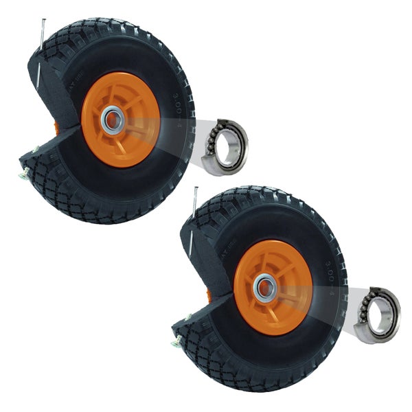 Zwei Schubkarrenräder mit Reifenprofil und Kugellager