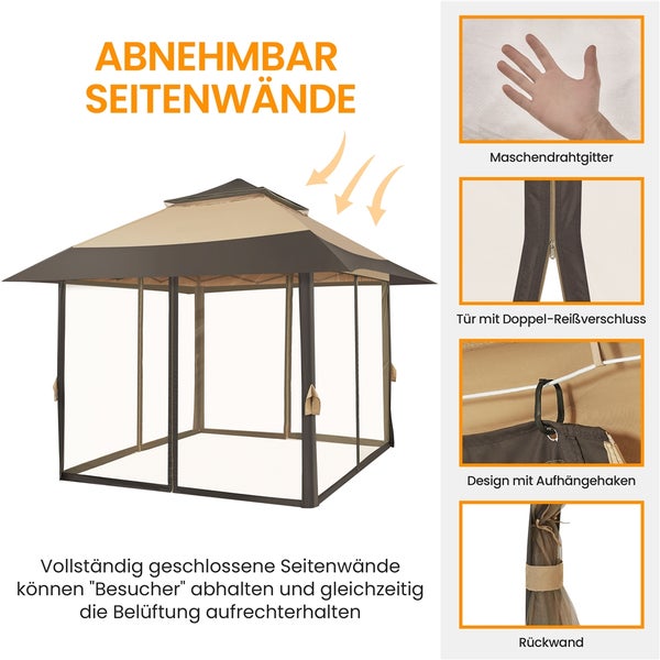 Pavillon mit abnehmbaren Seitenwänden und Moskitonetz für Belüftung