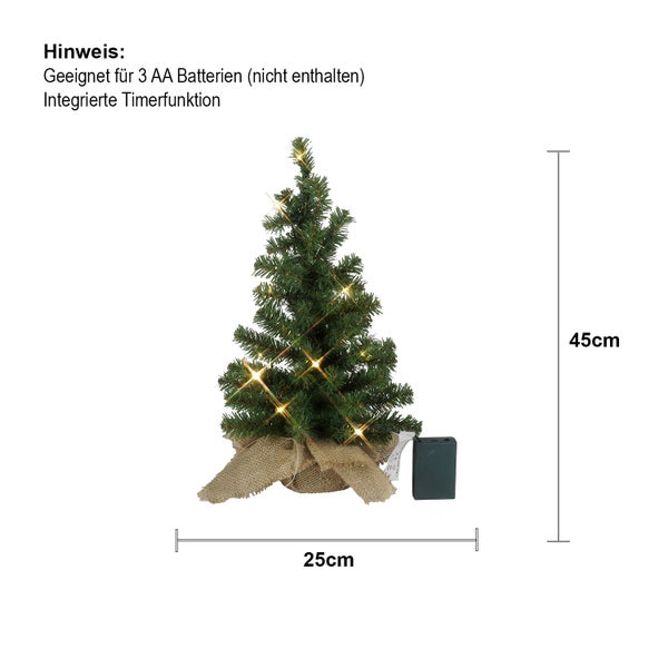 Geschmückter künstlicher Weihnachtsbaum mit Timerfunktion, 45 cm hoch