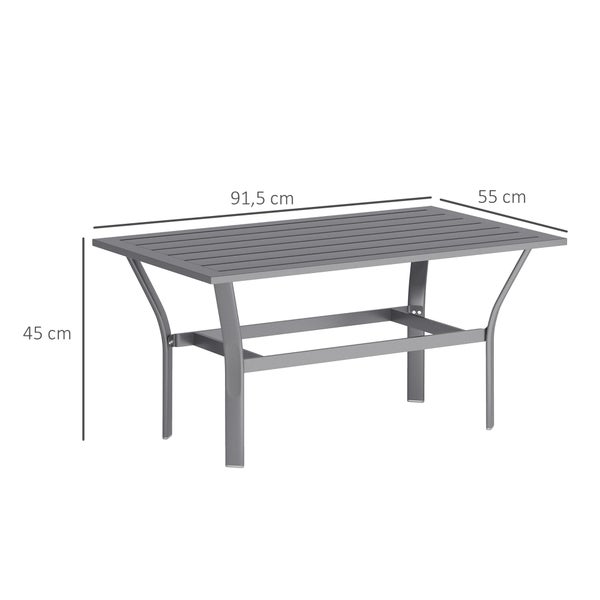 Outsunny Beistelltisch Metall Balkontisch mit Lamellendesign wetterfest Kaffeetisch Gartentisch pflegeleicht Sofatisch Outdoor Tisch für Balkon Garten Terrasse Veranda 91,5 x 55 x 45 cm Dunkelgrau