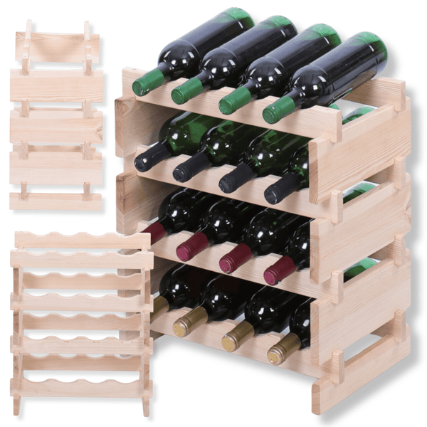 Weinregal VINOTECA FLEX PRO HxBxT 51x46x28cm 16 Flaschen auf 4 Ebenen Massives Kiefernholz Natur unbehandelt