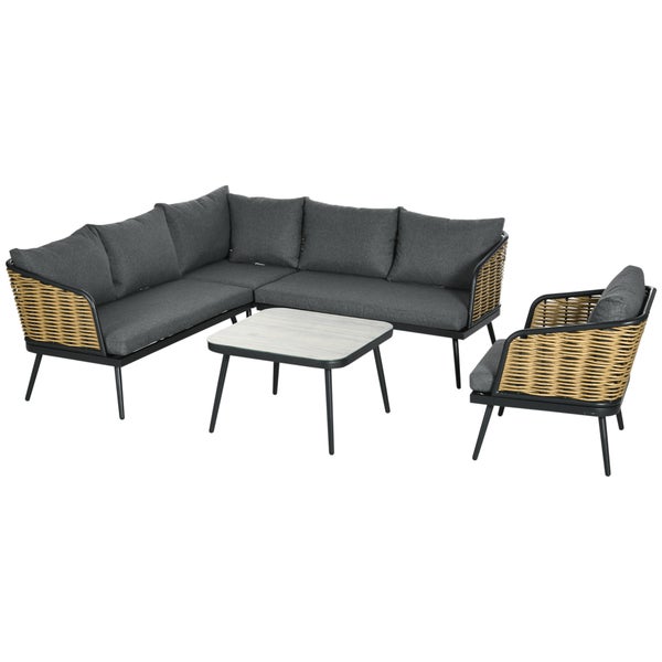 Outsunny 5-tlg. Gartenmöbel-Set, 123L x 49B x 47H cm, Aluminum, PE Rattan, Polyester, braun