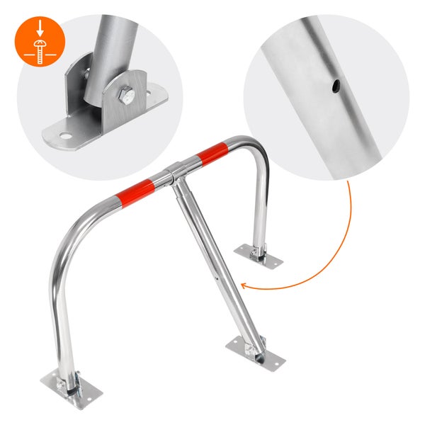 ECD Germany 4x Parkplatzsperre Parkplatzbügel 84 x 48 cm, klappbar, umlegbar, aus verzinktem Metallrohr 32 mm, Parkbügel mit 3 Beinen und 2 rote Warnstreifen, Sperrbügel Parkplatzblockierer Parksperre